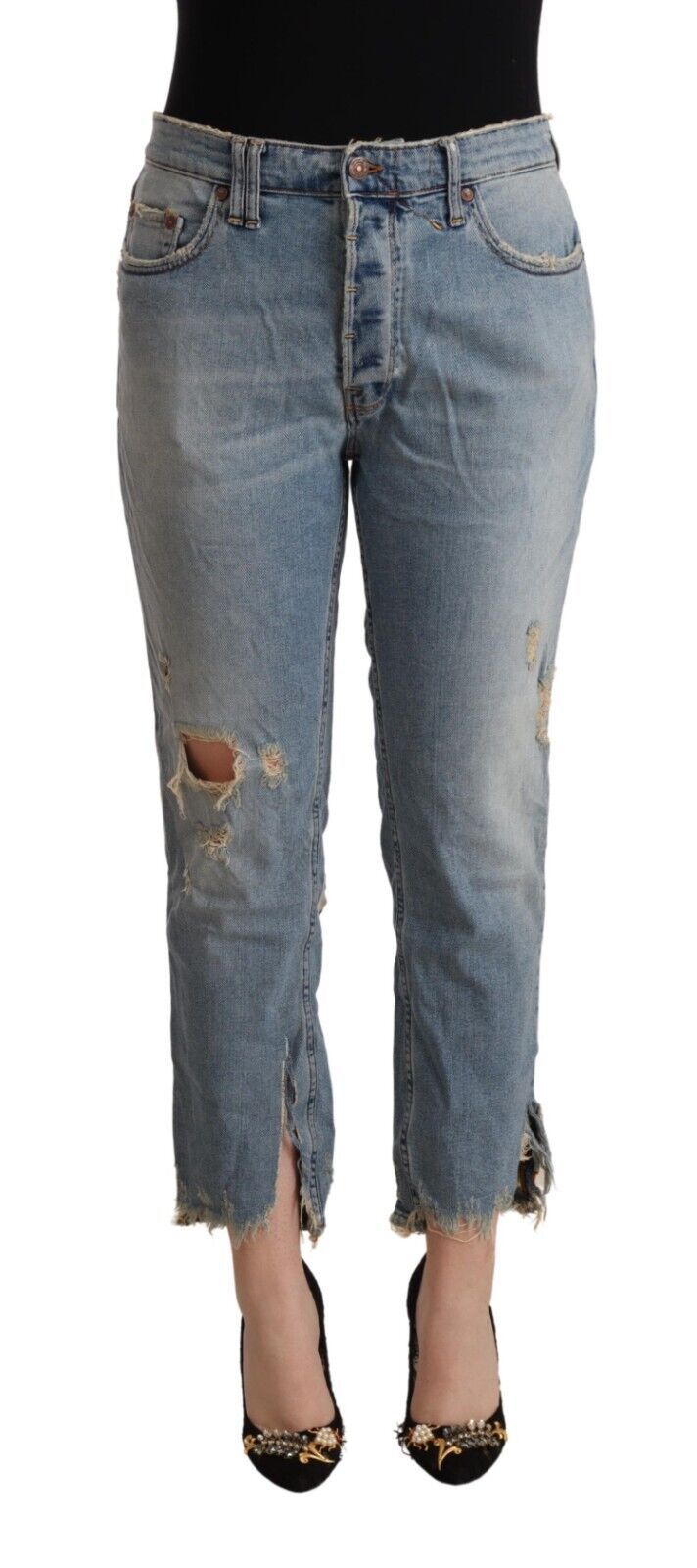 Chic Distressed Mid Waist Cropped Denim