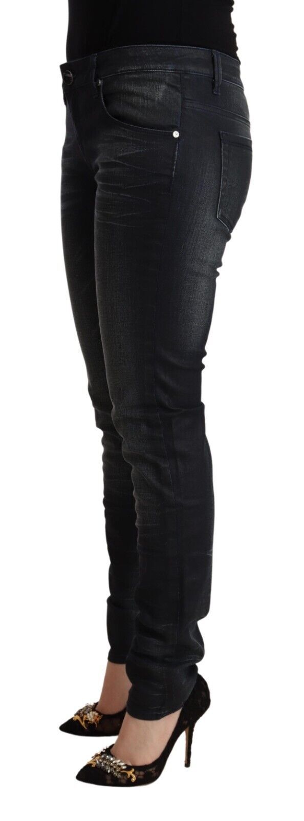 Schwarze Slim-Fit-Jeans aus gewaschener Baumwolle mit niedriger Taille