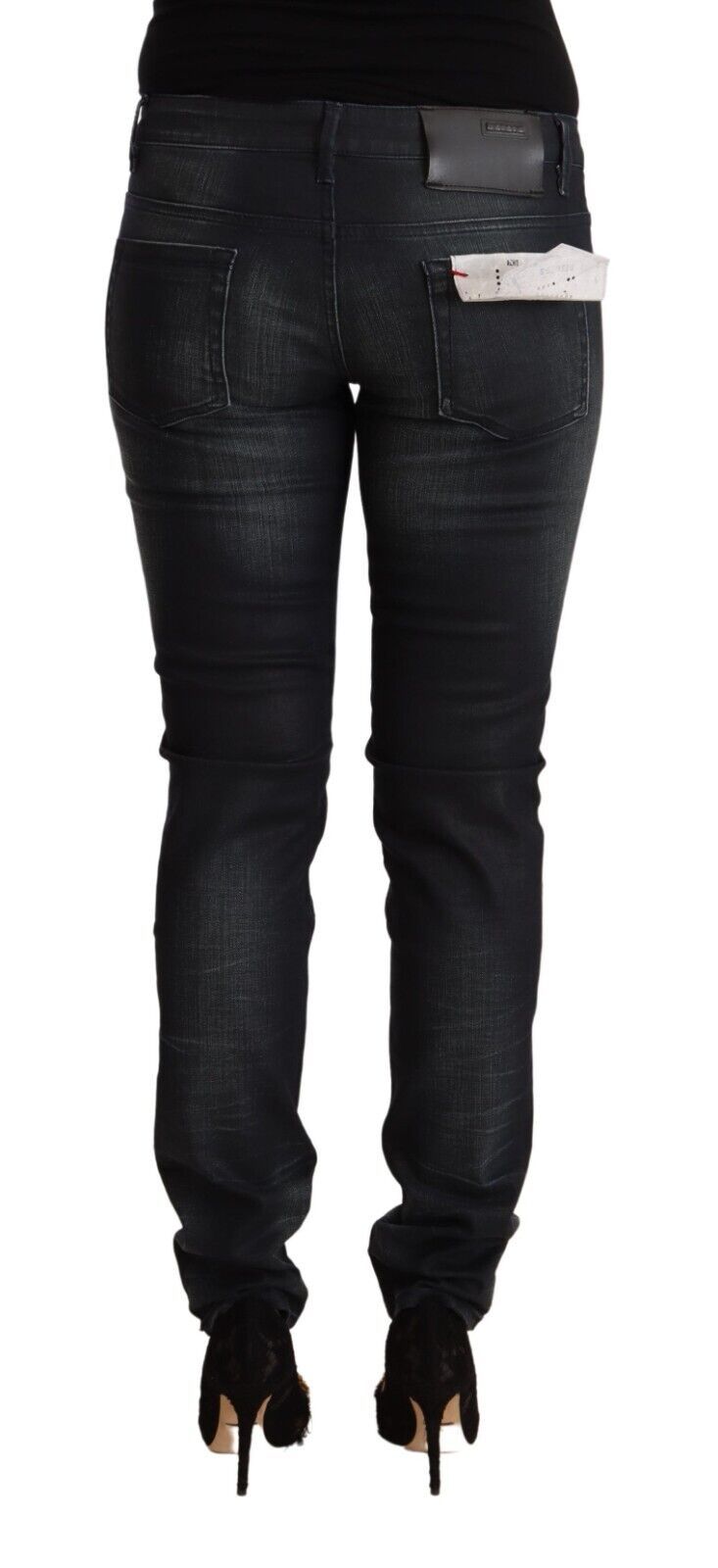 Schwarze Slim-Fit-Jeans aus gewaschener Baumwolle mit niedriger Taille