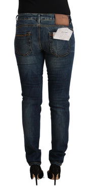 Blaue Slim-Fit-Jeans aus gewaschener Baumwolle mit niedriger Taille