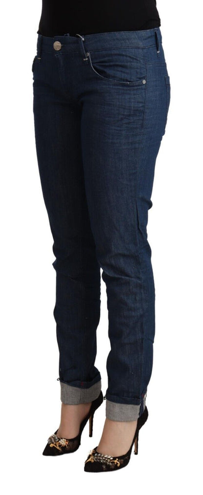 Blaue Skinny-Denim-Jeans aus Baumwolle mit niedriger Taille und gefaltetem Saum