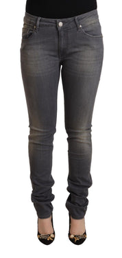 Elegant Dark Gray Skinny Jeans - Low Waist Zip Closure