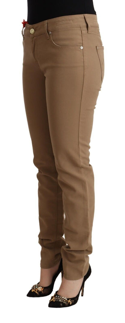 Braune Skinny-Hose aus Baumwollstretch mit mittlerer Taille