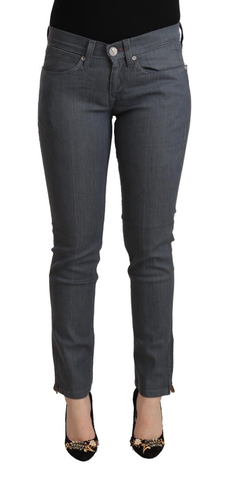 Jean skinny taille basse en coton gris