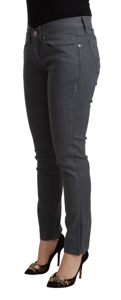 Jean skinny taille basse en coton gris