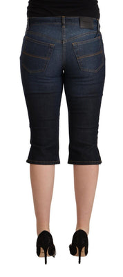 Blaue, schmal geschnittene Capri-Denim-Jeans aus Stretch-Baumwolle mit niedriger Taille