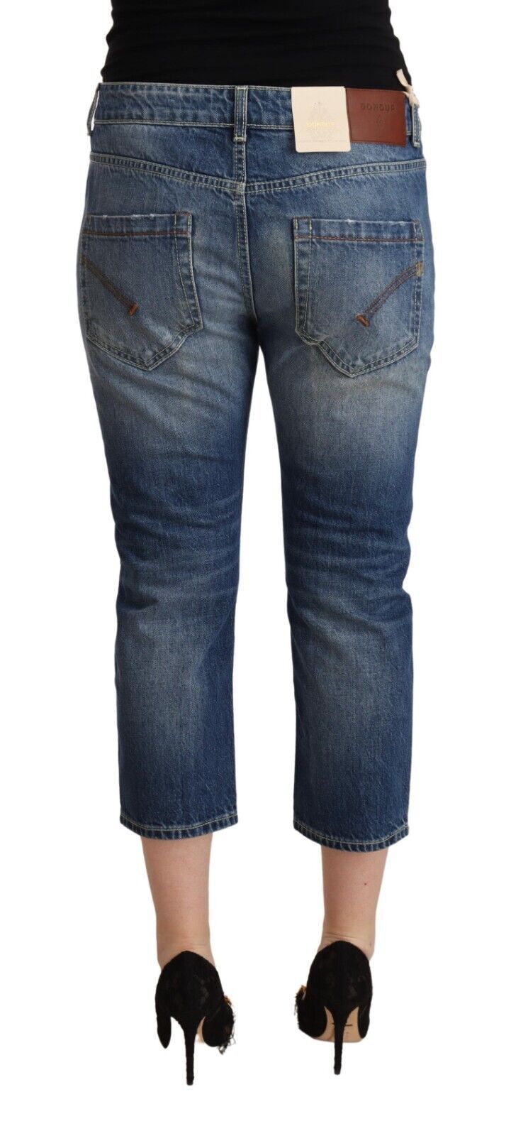 Blau verwaschene Capri-Denim-Jeans mit mittlerer Taille