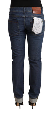 Dunkelblaue Slim-Fit-Denimjeans aus Baumwolle mit gefaltetem Saum