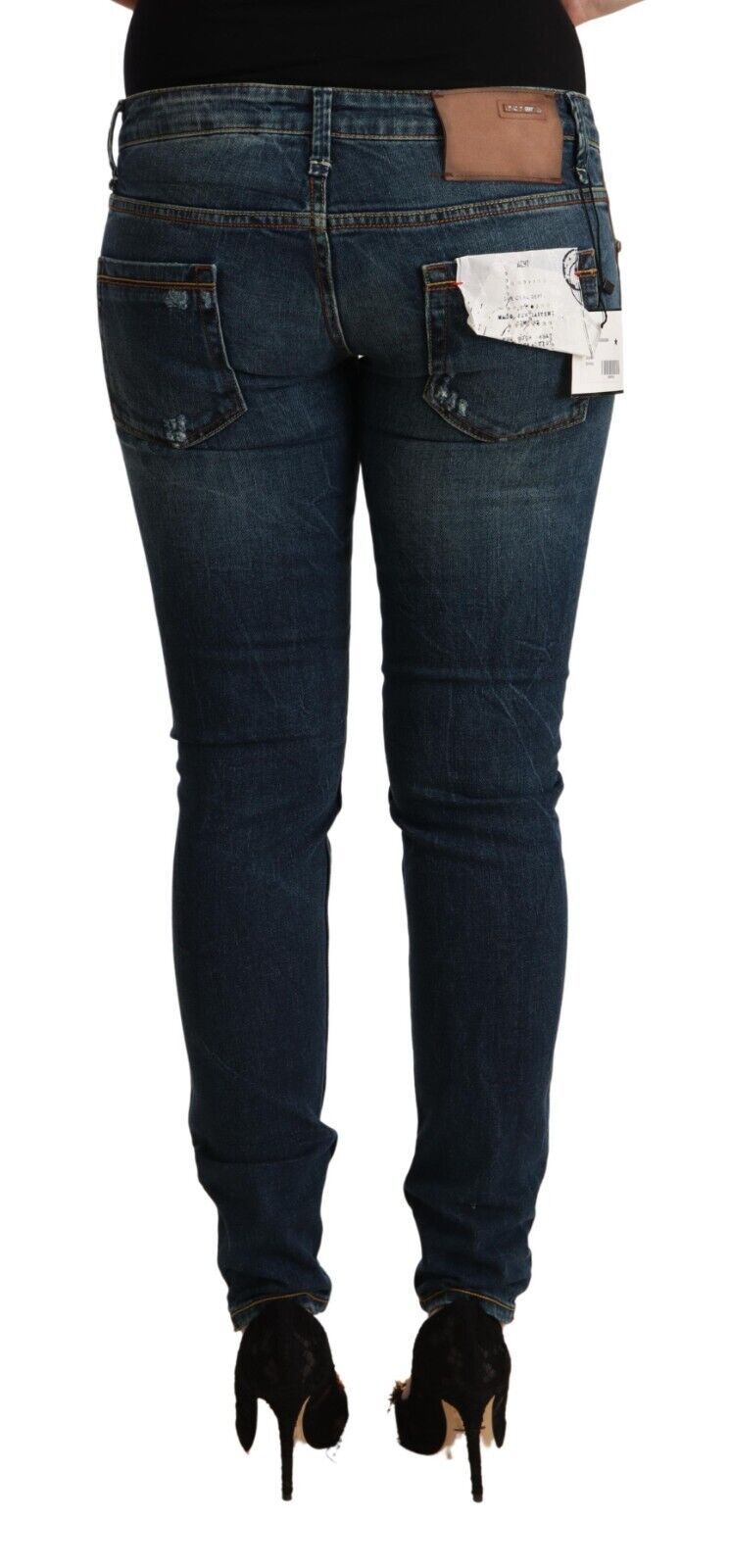 Blau gewaschene Slim-Fit-Jeans aus Denim mit niedriger Taille