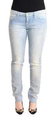 Hellblaue Skinny-Jeans aus gewaschener Baumwolle mit niedriger Taille