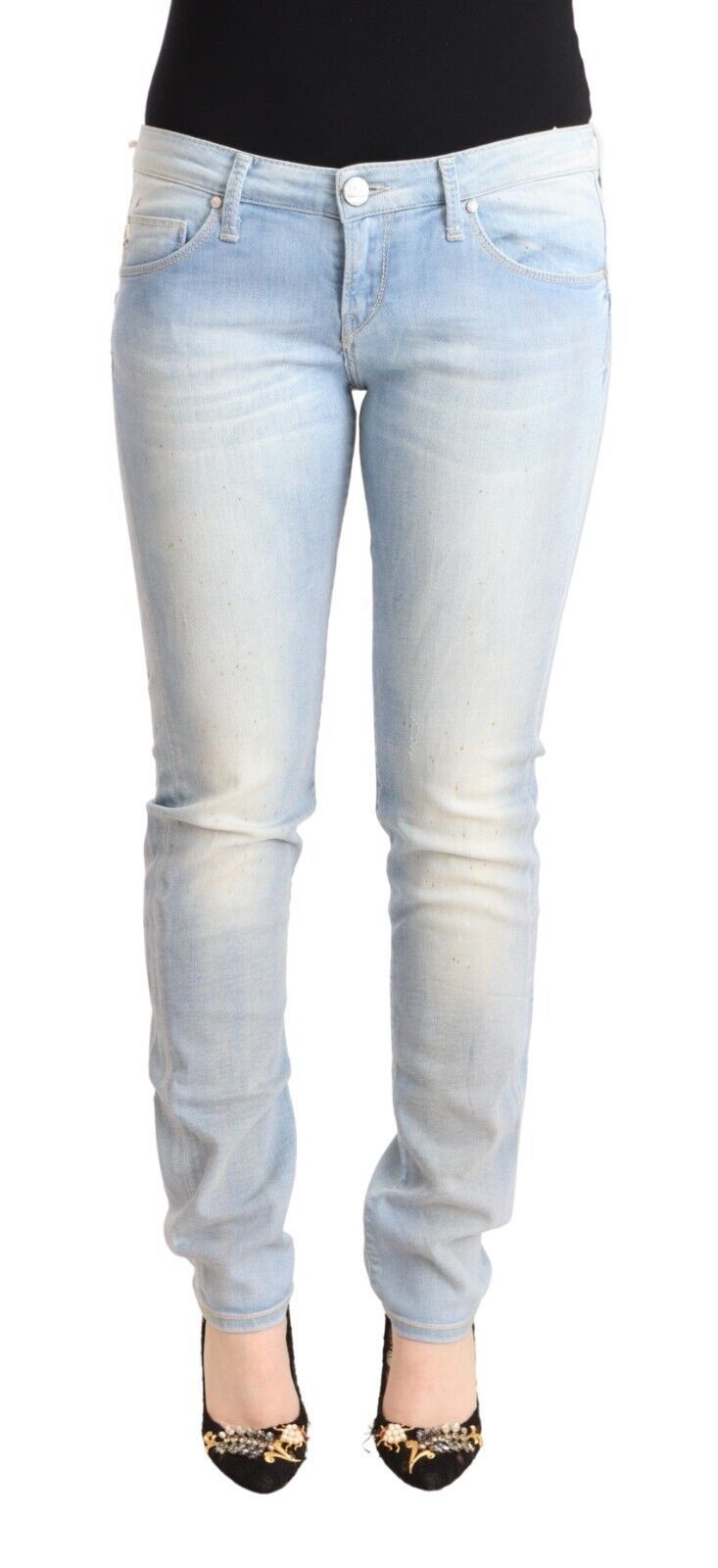 Hellblaue Skinny-Jeans aus gewaschener Baumwolle mit niedriger Taille