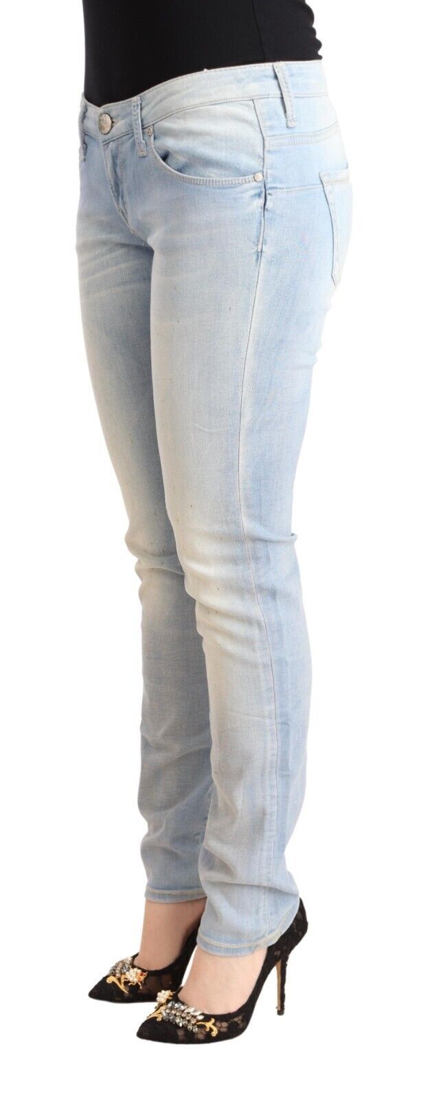 Hellblaue Skinny-Jeans aus gewaschener Baumwolle mit niedriger Taille