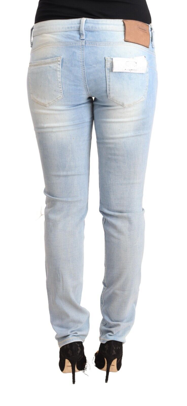 Hellblaue Skinny-Jeans aus gewaschener Baumwolle mit niedriger Taille