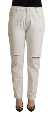 Jean skinny taille moyenne en coton blanc effet vieilli