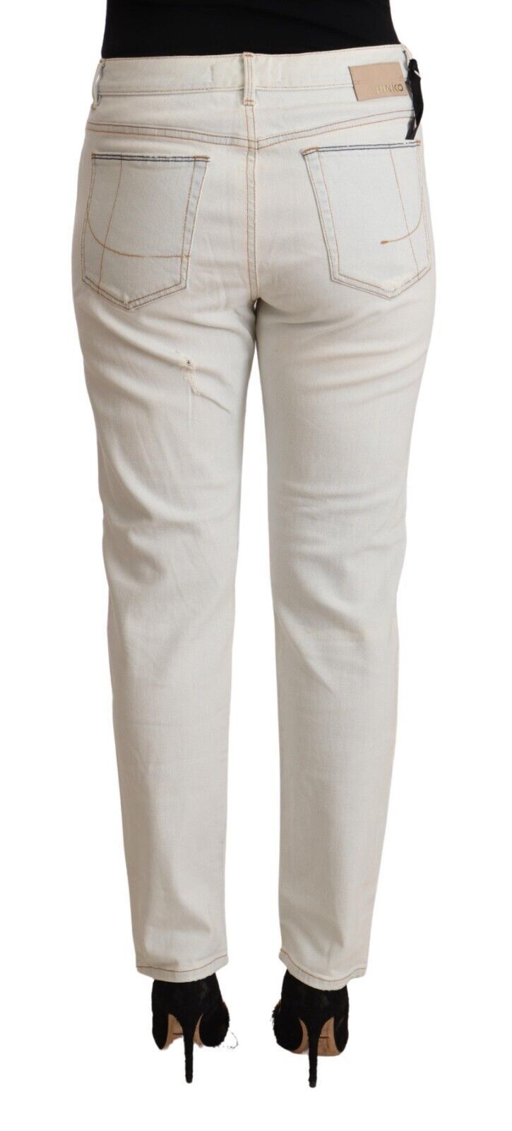 Jean skinny taille moyenne en coton blanc effet vieilli