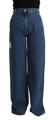 Blue Cotton High Waist Wide Leg Boot Cut Denim Jeans