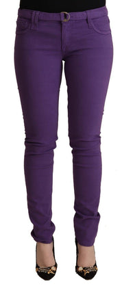 Jean skinny décontracté taille basse en coton violet