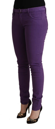 Jean skinny décontracté taille basse en coton violet