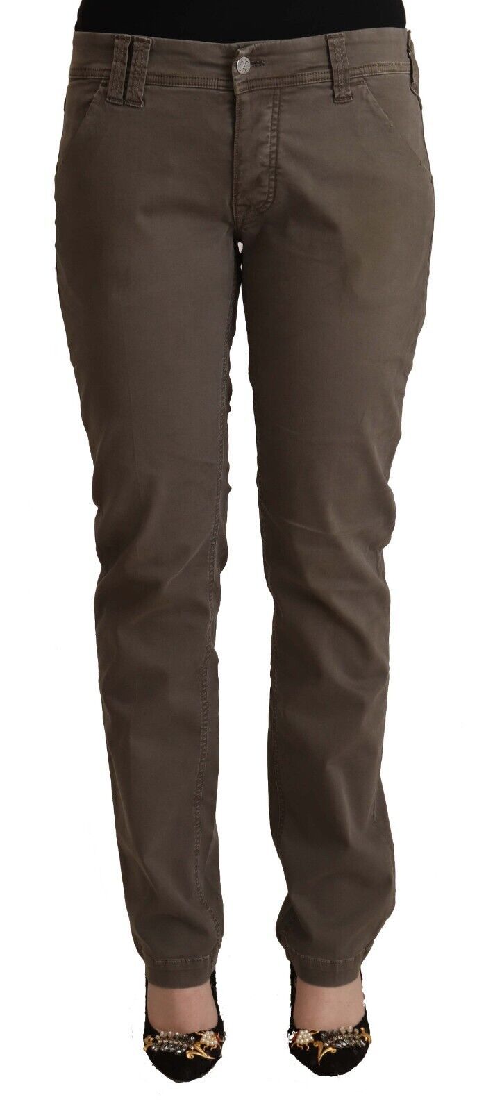 Jean skinny décontracté taille basse en coton marron