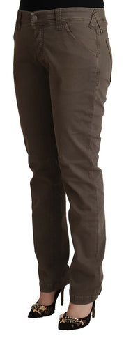 Jean skinny décontracté taille basse en coton marron