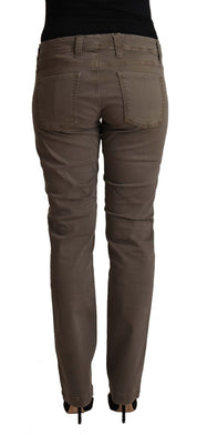 Jean skinny décontracté taille basse en coton marron