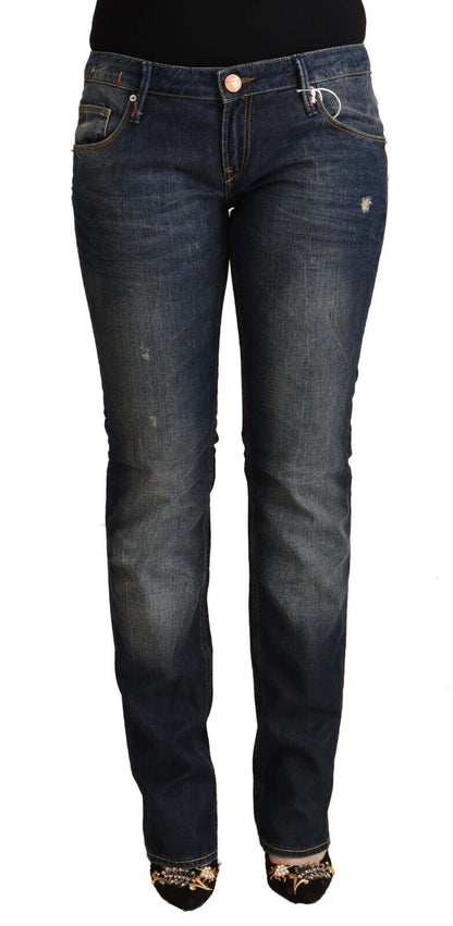 Blaue Skinny-Jeans aus gewaschener Baumwolle mit niedriger Taille