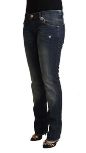 Blaue Skinny-Jeans aus gewaschener Baumwolle mit niedriger Taille