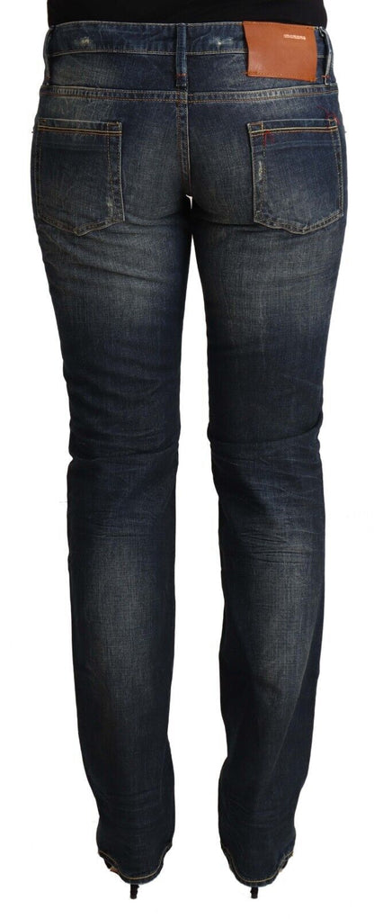 Blaue Skinny-Jeans aus gewaschener Baumwolle mit niedriger Taille