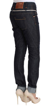 Blaue Denim-Baumwollhose mit gerader Passform