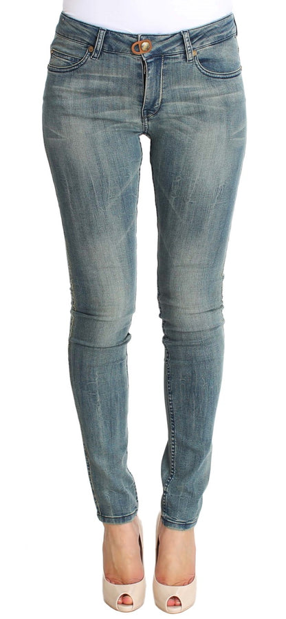 Blau gewaschene Skinny-Jeans aus Baumwolle mit engem Schnitt und schmaler Passform