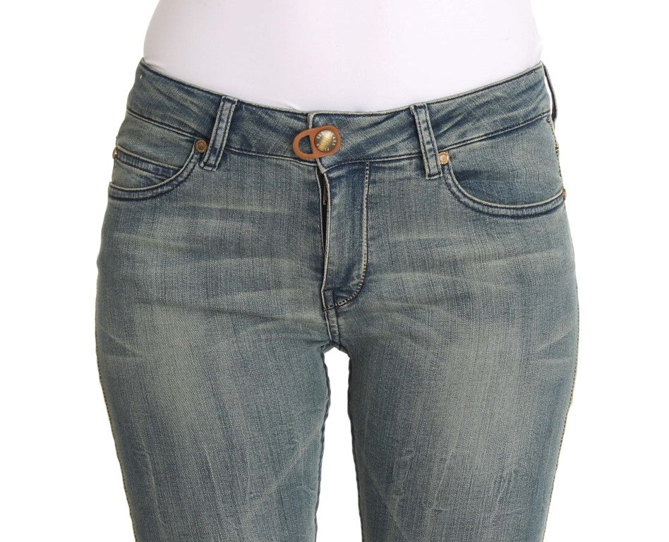 Blau gewaschene Skinny-Jeans aus Baumwolle mit engem Schnitt und schmaler Passform