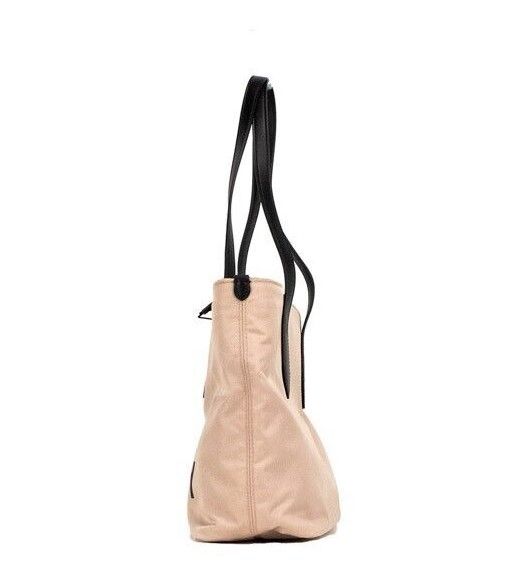 Petit sac à main fourre-tout en nylon Econyl avec logo rose beige