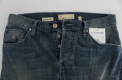 Blau gewaschene Jeans aus Baumwolldenim mit normaler Passform