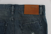 Blau gewaschene Jeans aus Baumwolldenim mit normaler Passform