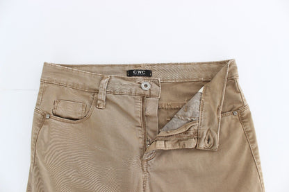 Pantalon en denim beige à jambe droite Jean stretch