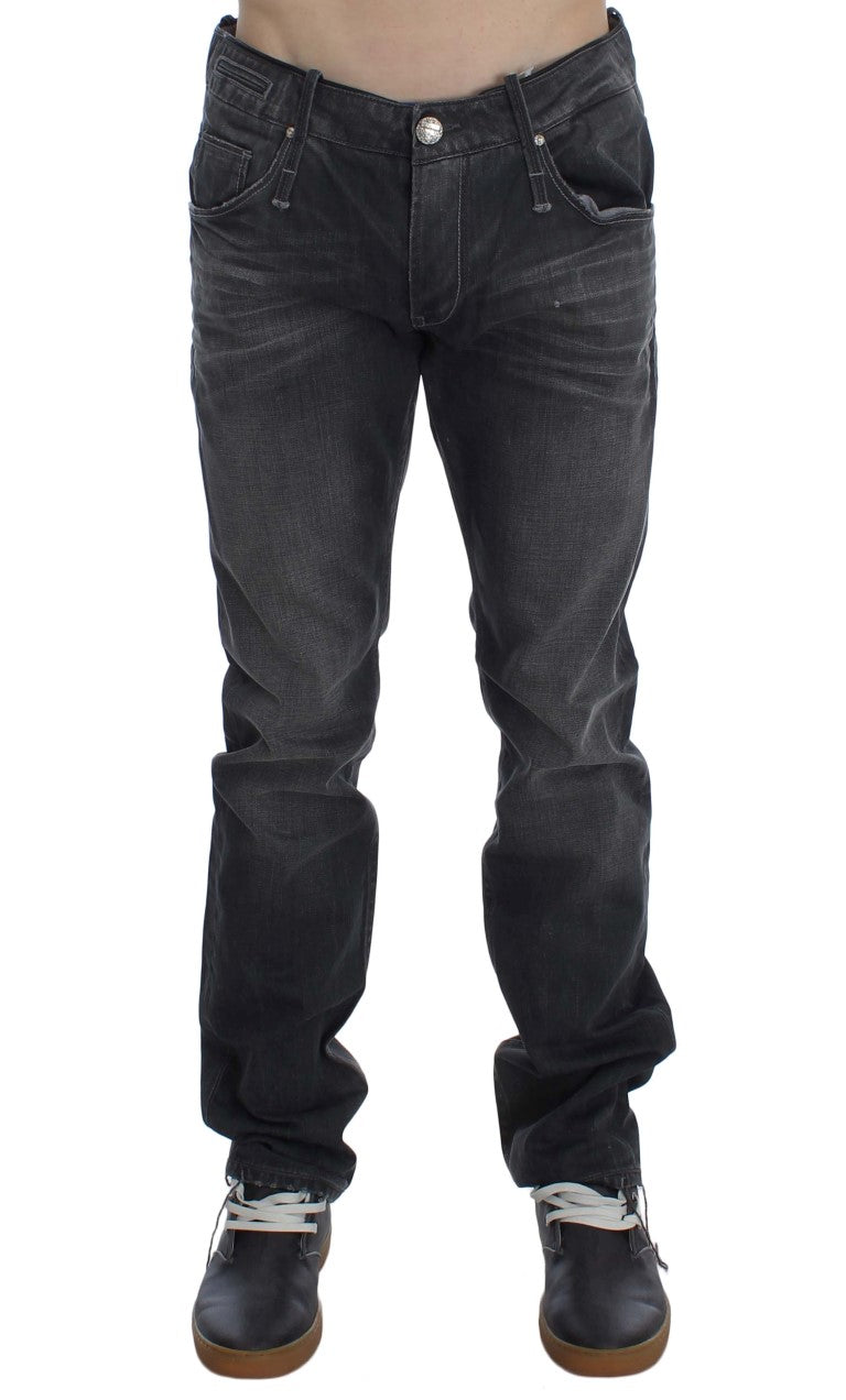 Graue Regular-Low-Fit-Jeans aus Baumwolle