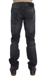 Graue Regular-Low-Fit-Jeans aus Baumwolle