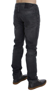 Graue Regular-Low-Fit-Jeans aus Baumwolle