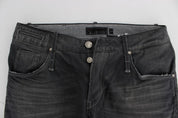 Graue Regular-Low-Fit-Jeans aus Baumwolle