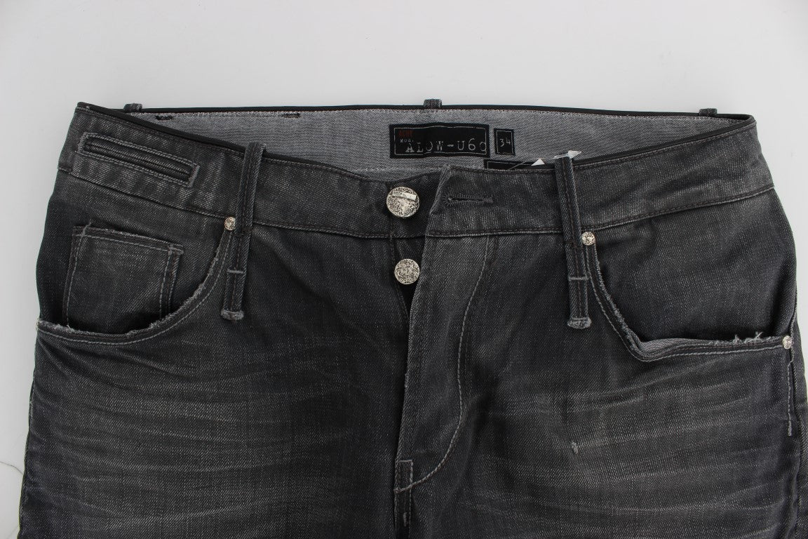 Graue Regular-Low-Fit-Jeans aus Baumwolle