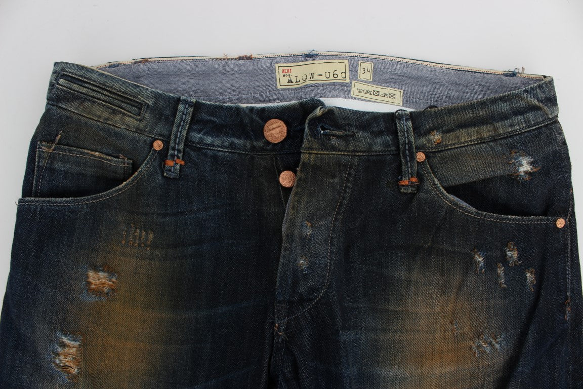 Blau gewaschene, gerade geschnittene Jeans aus Baumwolle