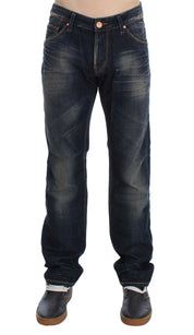 Gerade geschnittene Jeans mit niedriger Taille in blauer Waschung