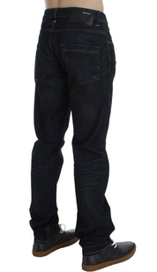 Blau gewaschene Jeans aus Baumwolldenim mit gerader Passform