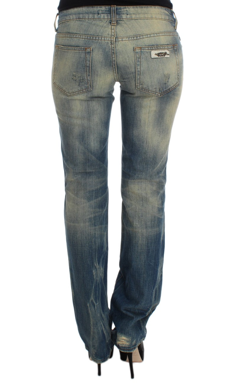 Slim-Fit-Bootcut-Jeans aus blau gewaschener Baumwolle