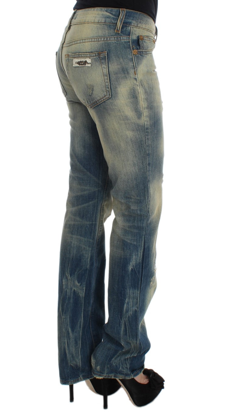 Slim-Fit-Bootcut-Jeans aus blau gewaschener Baumwolle