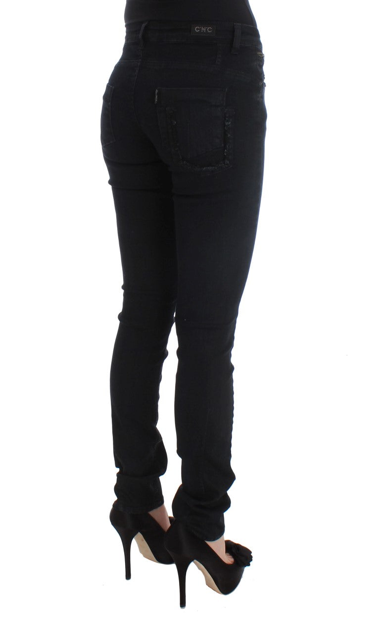 Schwarze Slim-Fit-Denim-Jeans aus Baumwolle