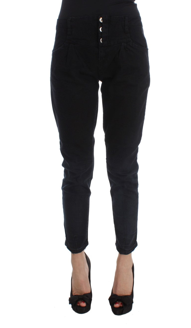 Jean court coupe slim en coton noir