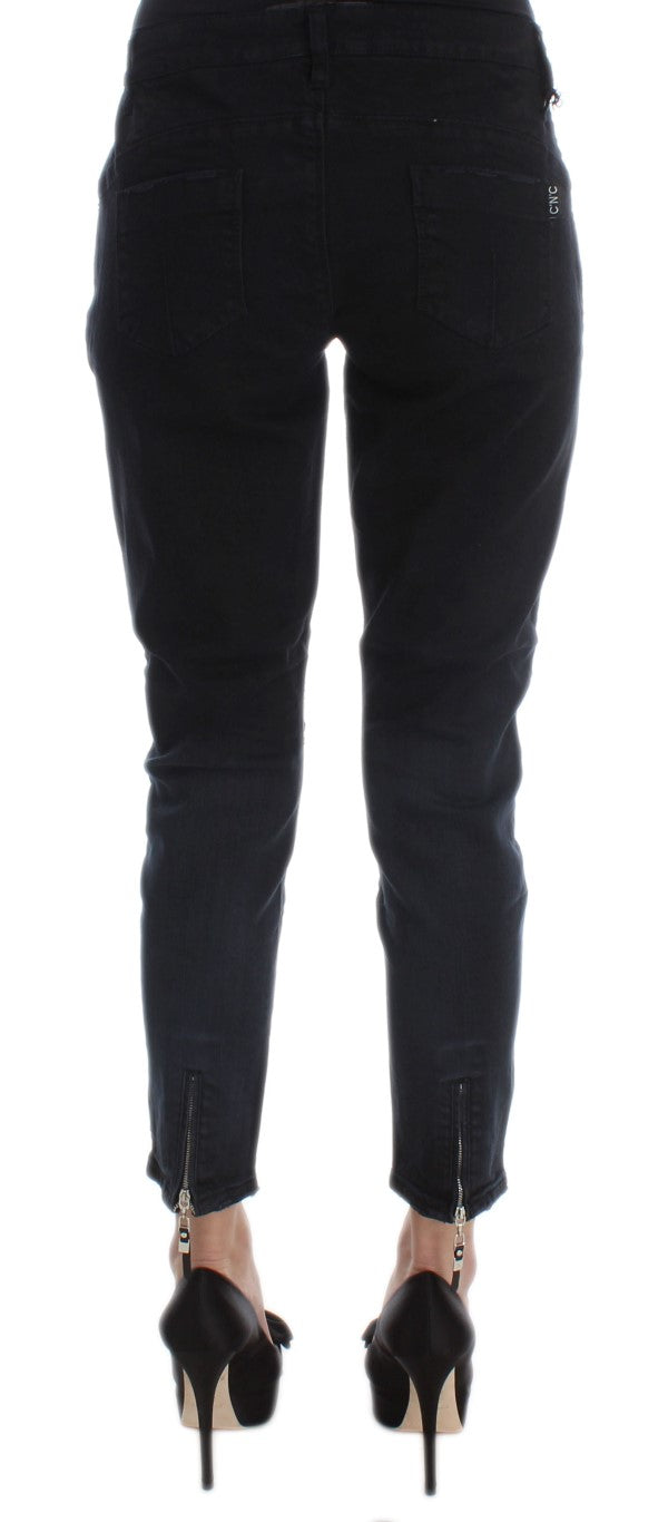 Jean court coupe slim en coton noir