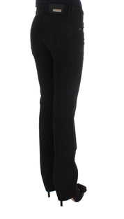 Chic Black Slim Fit Zippered Cotton Jeans