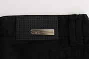 Chic Black Slim Fit Zippered Cotton Jeans